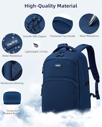 HanTrip Carry On Travel Backpack for Women Men, 30L Medium Work Backpack for Commuter College Water Resistant Bookbags, Navy Blue — view 5