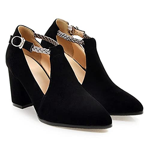 Women's Pointed Toe Chunky High Block Heel Pumps Suede T-Strap Mary Jane Comfort Office Dress Shoes2