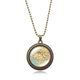 YOUHU Halsketten Für Frauen,Vintage Weltkarte Afrika Anhänger Land Grenze Karte Umriss Bronze Symbol Rand Glaskuppel Cabochon Retro Schmuck Weihnachten Unisex Geschenke