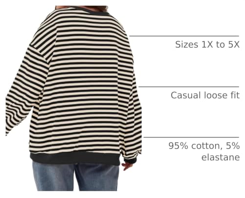 Image of Eytino Women Plus Size Striped Color Block Crewneck Sweatshirt(1X-5X) | Oversized Pullover Tops,Long Sleeve Casual Shirt,Workout & Daily Wear,2026 Fall Fashion Clothes Outfits