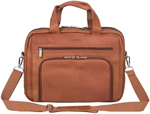 Kenneth Cole Reaction Reaction Manhattan Colombian Leather Expandable RFID 15.6" Laptop Business Briefcase Bag, Cognac