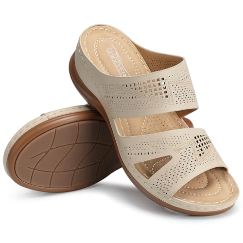 Image of SHIBEVER Wedge Sandals for Women Dressy: Comfortable Summer Casual Walking Sandals - Slip On Open Toe Low Wedge Shoes Size 5-11