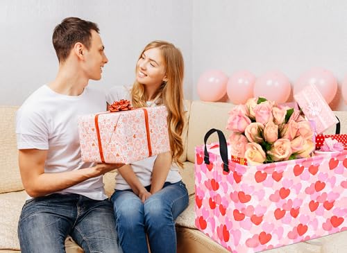 Image of Valentine's Heart Storage Basket Gift Laundry Bins Collapsible Storage Baskets Box Laundry Nursery Hamper for Home and Office Decoration with Handles