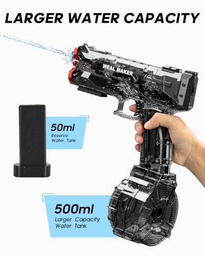 2P Electric Water Gun with Orange Tip,Transparent Automatic Squirt Guns High Powered IP67 Waterproof, Bodinator Classic Water Pistol Summer Pool Toys for Kid/Aldult (Black+Blue — view 4