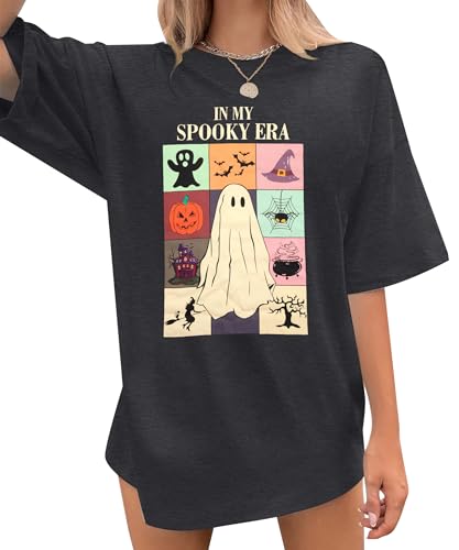 Womens Halloween Ghost Oversized Shirt: in My Spooky Era Tshirt Cute Spooky Season Tees Casaul Halloween Tops for Women