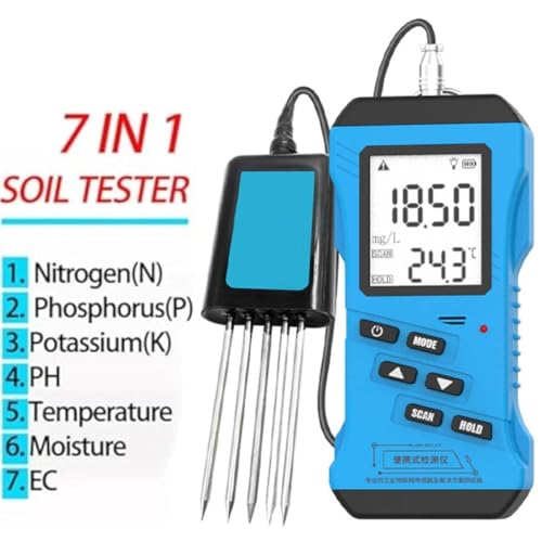 Medidor de humedad del suelo 7 en 1, probador para humedad, temperatura, humedad, pH EC y NPK, herramienta de jardín fiable
