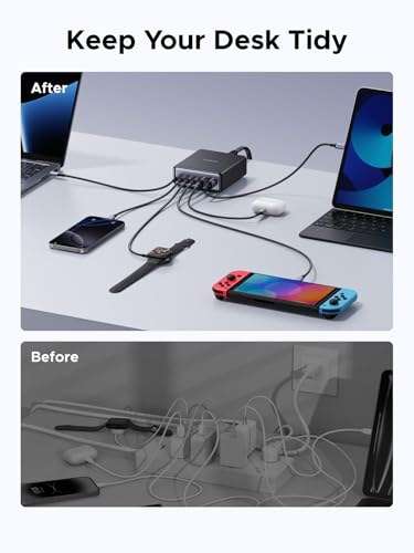 Image of UGREEN 100W USB C Charging Station, 6-Port GaN Desktop Charger with 4 USB-C & 2 USB-A, Smart Power Distribution for MacBook Pro /Air, Dell XPS, iPad, iPhone 17 /16 /15, Galaxy S25 /S24, Pixel 10 /9