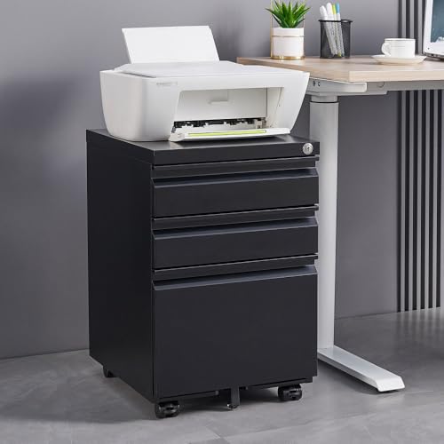 Ridrtvol 3-Drawer File Cabinet with Lock, Office Storage Filing Cabinet for Legal/Letter Size, Pre-Assembled Metal File Cabinet Except Wheels Under Desk(Black) 3-4 Drawers Modern W124770976 by Ridrtvol - Used condition - US$164.83