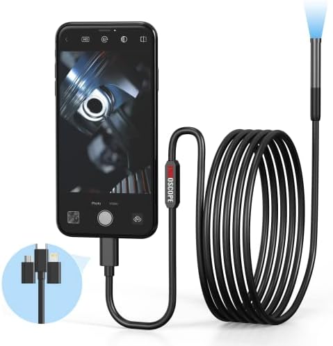 Endoscope Camera with Light, Borescope with 6 LED Lights,Endoscope with 9.8ft Semi-Rigid Snake Camera,IP67 Waterproof Inspection Borescope Camera with Light for Android iPhone iPad, Tools for Men