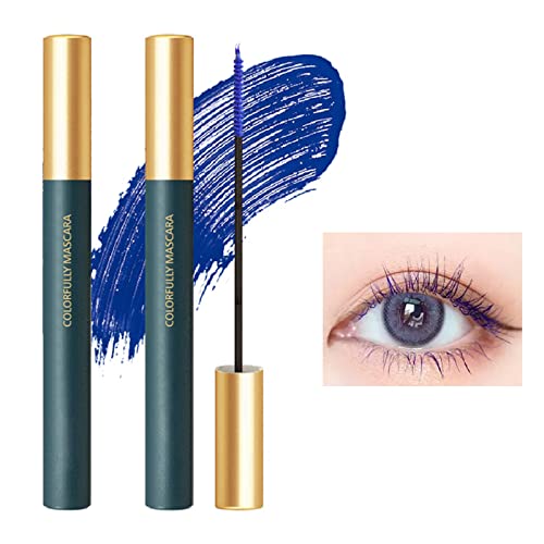 2 máscaras de rímel de colores, máscara de pestañas, máscara de pestañas de fibra, resistente al agua, máscara de pestañas de colores, pincel fino, voluminoso y encantador, color azul