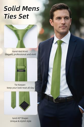 Image of HISDERN Mens Ties Solid Color Ties for Men Formal Necktie with Pocket Square Set Satin Silk Neck Tie Handkerchiefs Set