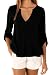 Happy Sailed Women 2016 New Casual Chiffon Button V Neck Blouses Shirts, Large Black