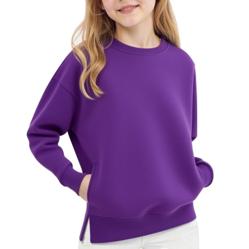 Girls Oversized Crewneck Sweatshirts Kids Fashion Fleece Drop Shoulder Pullover Tops Fall Winter Basic Solid Color Clothes