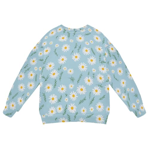 JUNZAN White Daisies Blue Little Girls Sweatshirt Hoodie Crewneck Kids Pullover Hoodie Sports 4T2