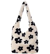 Plush Underarm Bag, Ladies Fluffy Shoulder Bag, Women Furry Flower Tote Bag Y2K Plush Handbag for...