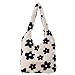 Umhängetasche Damen, Plüsch Handtasche, Flauschige Tasche mit Blumen muster, Große Kapazität Handtaschen Kunstfell, y2k Fashion Bag für Uni Arbeit Mädchen Schule(Blumen)