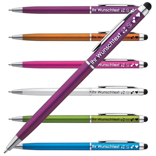 Eleganter Drehkugelschreiber mit schlanker Form & Metallclip | Lilae Mine für flüssiges Schreiben | Integriertes Touch-Pad | Personalisierter Kugelschreiber für Büro & Alltag | 6 Farben (Lila, 1000)