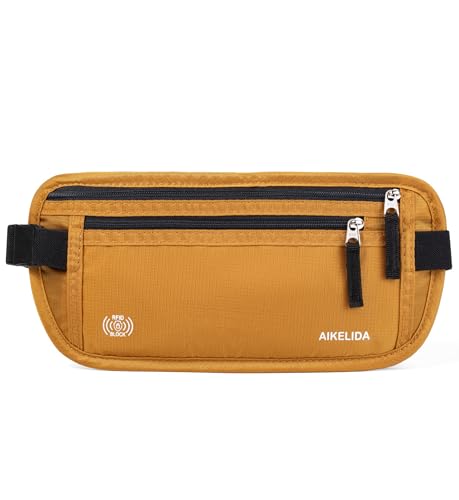 Image of RFID Blocking Money Belt - Passport Holder & Travel Wallet, Slim Hidden Fanny Packs for Women Men - Gold