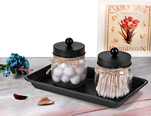 Vintage Farmhouse Decor Metal Vanity Tray(2 Pack),Countertop Guest Hand Towel Storage Organizer Tray Dispenser, Sturdy Holder For Perfume,Cosmetics, Jewelry, Makeup Bathroom Organizer (Black) #TOP5