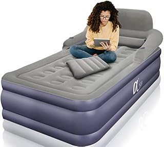 A-ER-FA Twin XL Size Air Mattress with Headboard , 3 Mins Quick Inflation/Deflation Inflatable Airbed , 20 Inches High Blow Up Bed with Comfortable Flocked Top for Home Guest Travel Camping (Twin XL)