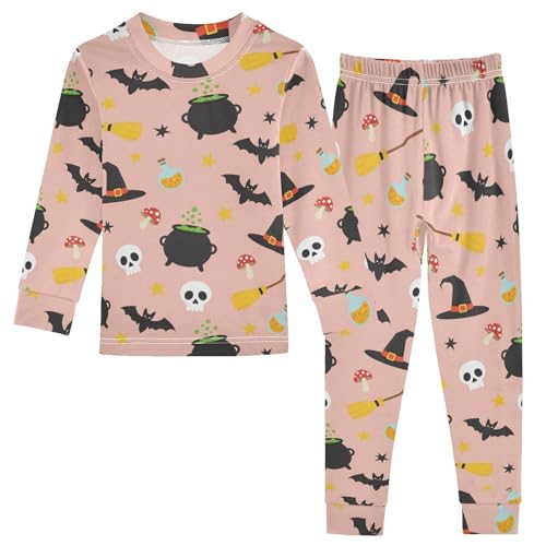 Pajama Sets Long Sleeve Halloween Themed Seamless Pattern Design Soft Comfy Sleepwear 2 Piece PJS 3-8T