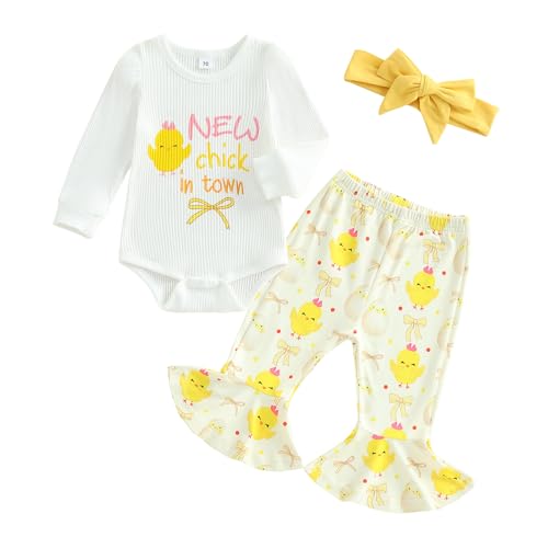 YINGISFITM Easter Baby Girl Outfit My First Easter Bunny Onesie Romper Bell Bottoms Pants Newborn Easter Clothes