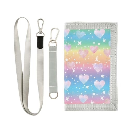 ALAZA Kids Wallets for Boys Girls Toddler Trifold Wallet Children Small Pastel Rainbow Heart with Zipper Coin Pocket