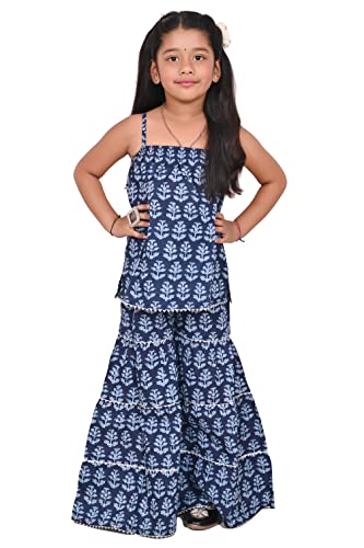 Image of Printed Cotton Sharara Set for Kids, Traditional Dresses Set for Baby, Ethnic Outfits for Girls, Sleeveless Kurti Set