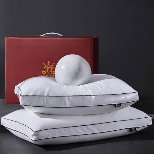 L LOVSOUL Goose Feather Down Pillow Queen Size of 2,Ultra Soft 100% Organic Cotton Fabric, 700TC,800 Fill Power, Luxury Hotel Collection Bed Gusseted Pillows for Back, Stomach or Side Sleepers