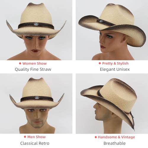 Image of Cowboy Hat for Women, Western Cowgirl Hat, Classic Straw Cattleman Cowboy Hat