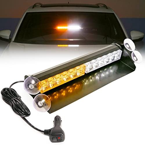 BooYu 14.8in LED Windshield Emergency Strobe Dash Light Bar 12/24V Interior Visor Deck Flashing Hazard Safety Warning Lights for Police Law Enforcement POV Trucks Vehicles [Amber/White][12 LEDs][18W]