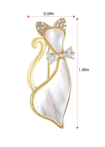 Image of Alilang Zircon Adorable Cute Nature Seashell Clear Crystal Rhinestone Kitty Cat Animal Pin Brooch