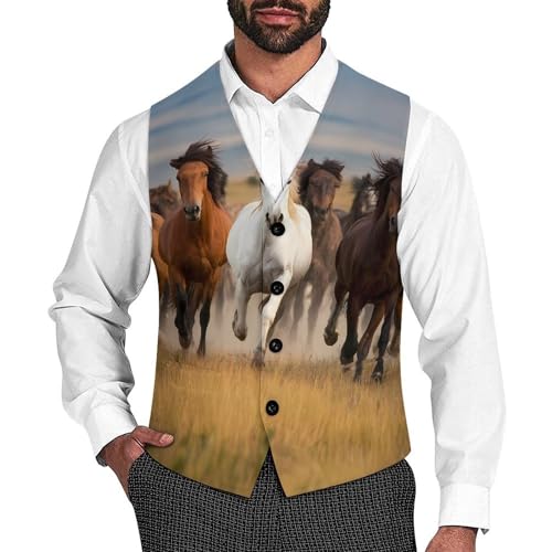 Running Horse Animal Men's Suit Vest Slim Fit Business Dress Party Pattern Waistcoat Vest Top