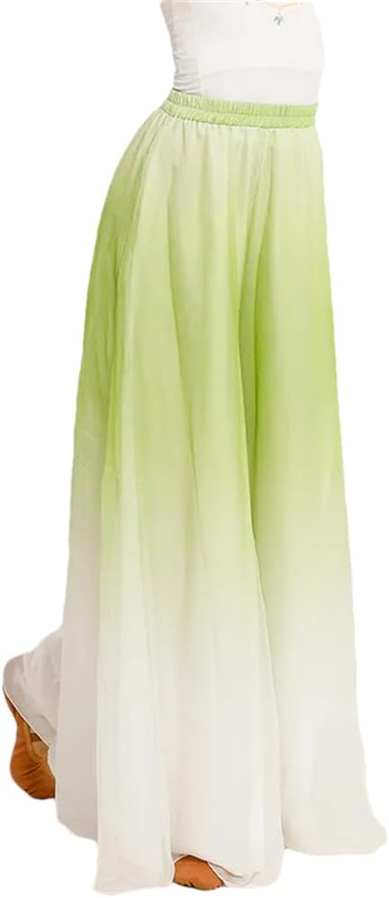 Women Classical Dance Practice Pants Gradient Double Layered Straight Tube Chiffon Loose Leg Trousers