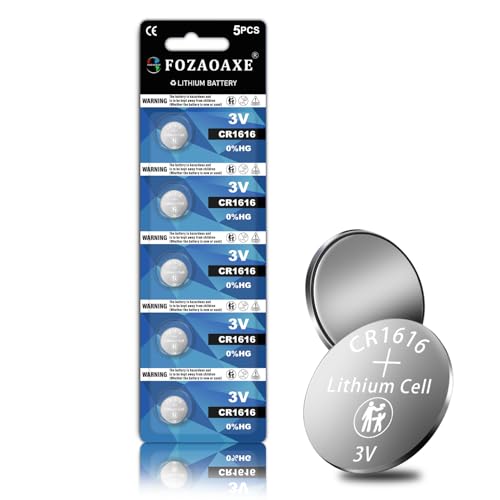 FOZAOAXE CR1616 Battery 5 Pack, DL1616 ECR1616 BR1616 3V Lithium Battery