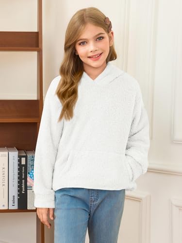 Haloumoning Toddler Girls Fuzzy Fleece Hoodies Baby Kids Warm Pullover Hooded Sweatshirt with Pockets4