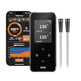 EIHO Wireless Bluetooth Meat Thermometer with 2 Ultra-Thin Probes, Smart Digital Food Thermometer 600FT Remote Range, Standalone Smart Base for Grill Smoker Roast Oven, Cooking Gifts