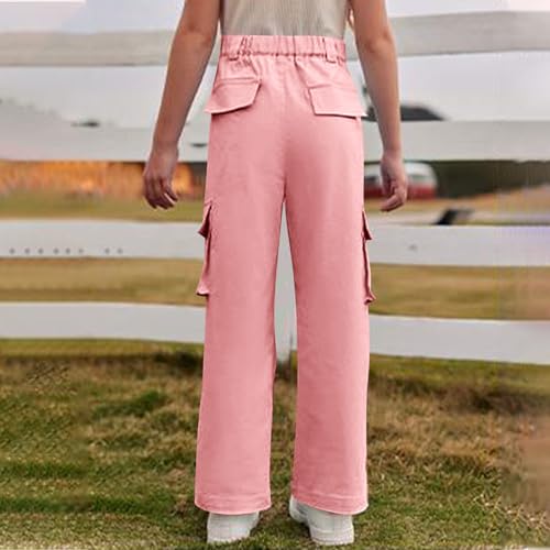 Beessbest Girls Cargo Pants Wide Leg Streetwear Boys Kids Pants with Pockets High Waist Trendy Jogger Trousers 4-15 Years4