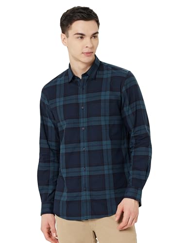 Image of Peter England Men's Checkered Cotton Shirt | Smart Casual | Full Sleeves