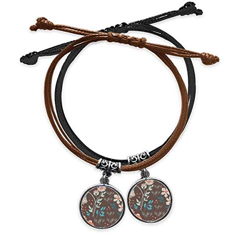 Bracelet en cuir marron fleur plante bijou double tour amoureux