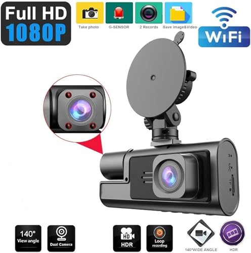Camera Veicular Câmera Dash Cam 1080P FHD WiFi para Carro, Câmera Dupla Frontal e Interna para carro