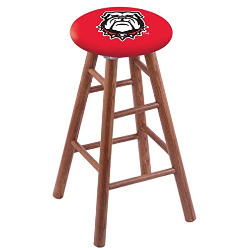 Holland Bar Stool Co. Oak Extra Tall Bar Stool in Medium Finish with Georgia Bulldog Seat by The