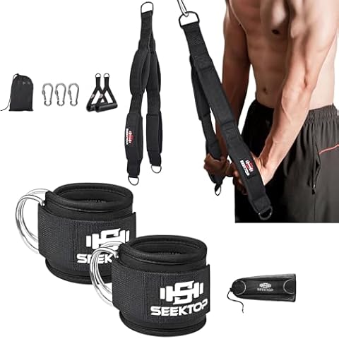 Seektop Tricep Rope Cable Attachment and Black Ankle Strap, Comfortable Padded Gym Cable Straps for Women & Men Cover