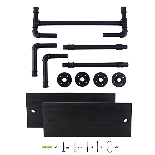 Qtsartisan Industrial Pipe Shelving,Iron Pipe Shelves Industrial Bathroom Shelves With Towel Bar,24 In Rustic Metal Pipe Floating Shelves With Hook (Black, 24 Inch 2 Tier) #TOP5