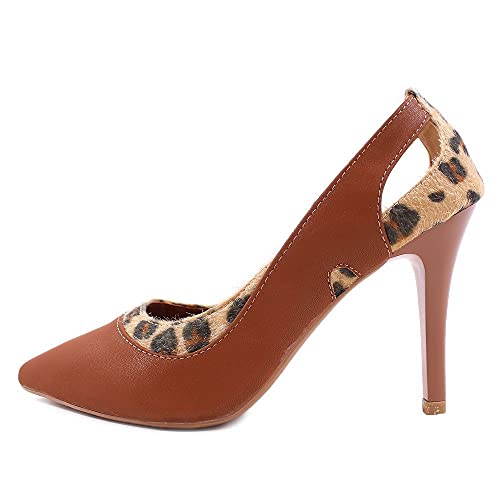 Scarpin Zhaceci Salto Alto Marrom Onça Aberto Cor:Marrom;Tamanho:37