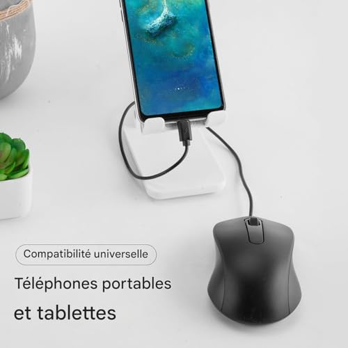 Ratón con cable para PC con diseño ergonómico, clics silenciosos y conexión USB 2