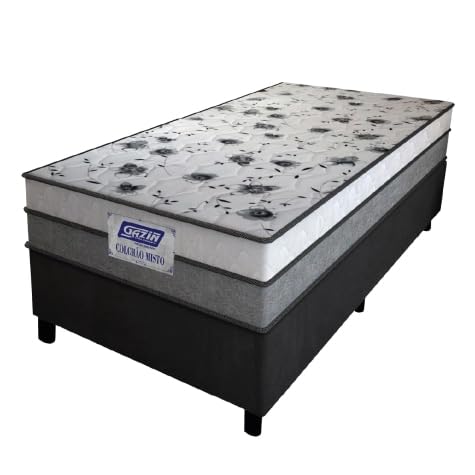 Cama Box Solteiro Colchão Espuma D33 Fort 88x188x59cm Gazin Cinza/Branco- Suporta até 150kg por Pessoa
