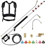 PWACCS 24 FT Telescoping Pressure Washer Wand, Telescopic Spray Wand with Power Washer Extension Wands, Gutter Cleaner Attachment Kit with 7 Nozzle Tips, 2 Adapters, Pivoting Coupler and Support Belt