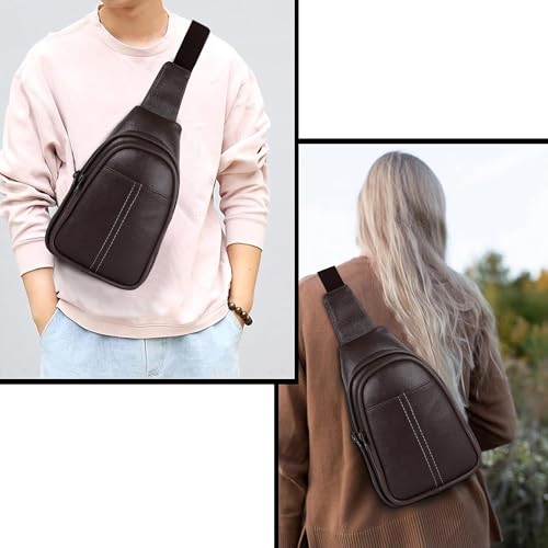Image of Half Moon Vintage Crossbody Sling Bag for Men Slim Vegan Leather Chest Bag for Men Women Small Shoulder Side Bag Water-resistant Mobile Passport Bag Travel Office (Vintage Brown)