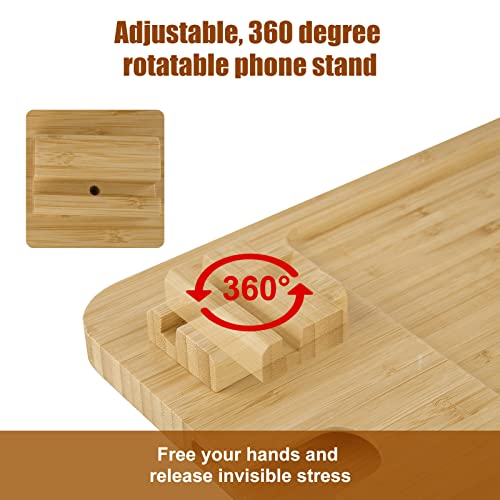 Aumio Sofa Armrest Tray With Wine Glass Holder, Bamboo Sofa Arm Tray Table Clip, Couch Arm Table For Wide Couches, 360° Rotating Phone Holder, Non Slip Couch Arm Tray Small Spaces For Eating And Drink #TOP5